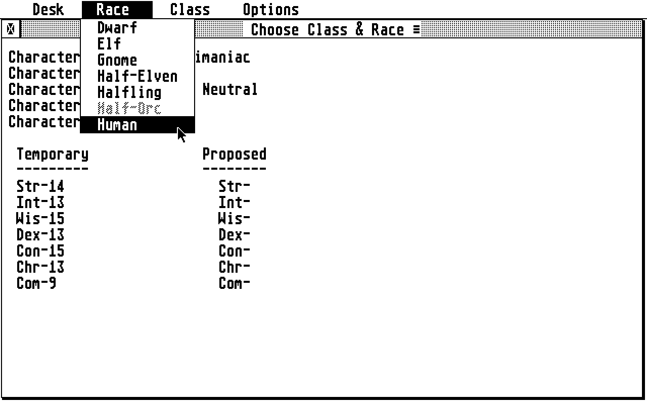 Advanced Dungeons and Dragons Character Generator atari screenshot